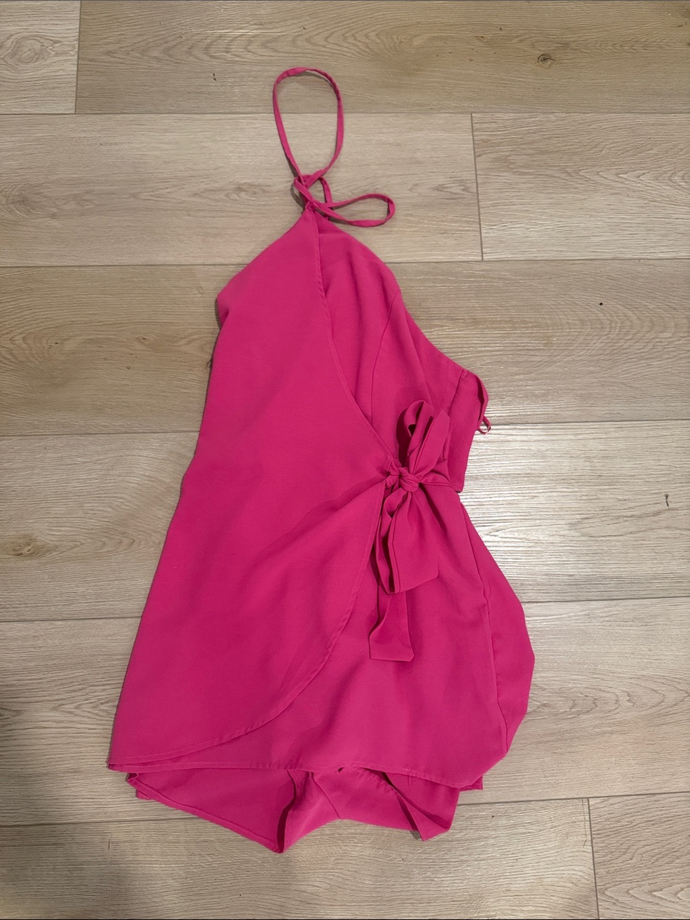 Hot Pink One-Shoulder Tie Romper
